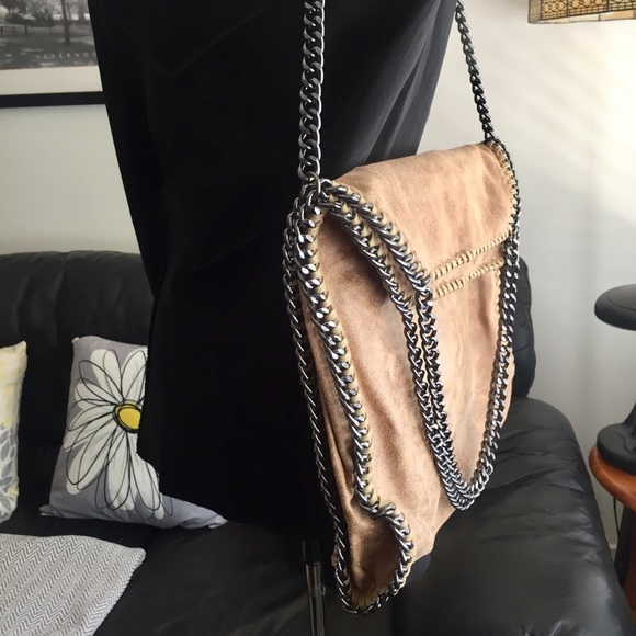 Khaki Fold Over Chain Women Oversized Bag. New - Picture 7 of 16
